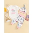 thumbnail image 3 of Suealasg 3Pcs Baby Boys Girls Summer Outfits 0-18 Months Newborn Western Clothes Letter Animals Print Crew Neck Short Sleeve Rompers Long Pants Hat, 3 of 8