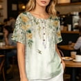 thumbnail image 5 of Floral Graphic Henley Neck Tops for Women, Short Sleeve Casual Pullover Blouses Dressy Boho Stylish Spring Summer Fall Outfits, 5 of 6