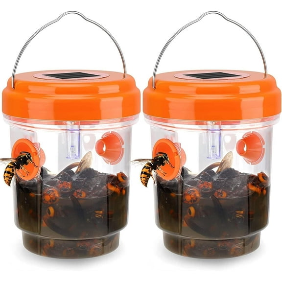 2 Packs Wasp Trap - Solar Powered Bee Trap Outdoor for Yellow Jackets, Hornets and Wasps - Durable Wasp Killer and Bee Killer - Reusable Yellow Jacket Trap and Insect Trap,Clearance Price