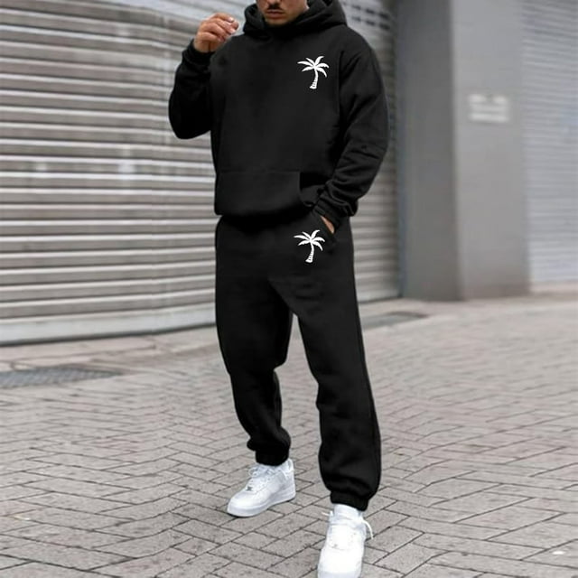 Men's Suits Product Title for Men Casual Solid Two Piece Hooded Sports Set with Raglan Sleeve Drawstring Pant Set
