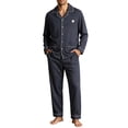 thumbnail image 2 of Ecqkame Cotton Pajamas for Men Set Plaid Long Sleeve Lapel Button Down Tops Elastic Waist Pants Casual Comfy 2 Piece Sleepwear Sets Black XXXXL, 2 of 6