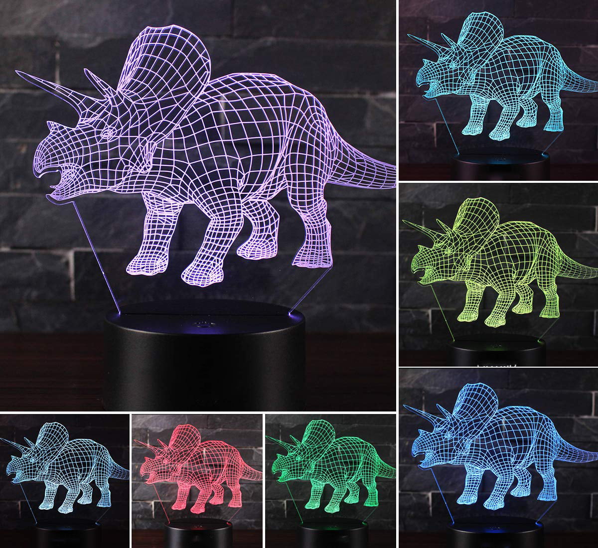 3D Dinosaur Night Light 3 Packs VSATEN 3D Illusion Lamp Three Pattern and 7 Color Change Decor Lamp with Remote Control for Living Bed Room Bar Best Gift Toys 
