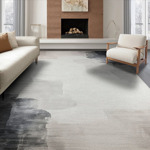 ODIKA 8'x10' Washable Area Rug Non-Slip Chair-Friendly Mat Bulk Abstract Watercolor Transitional Gradient Border Distressed for Dining Room, Large Office, Lounge