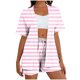 thumbnail image 1 of Mujeres largo cardigan con bolsillos de moda suelto diario casual no posicionamiento impreso conjunto, manga corta superior y pantalones, 1 of 6