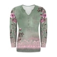 thumbnail image 6 of WRKEKC Long Sleeve T-Shirts for Women Vintage Print V Neck Loose Fit T-Shirt with Button Detail Casual Fall Winter Fashion Top, 6 of 6