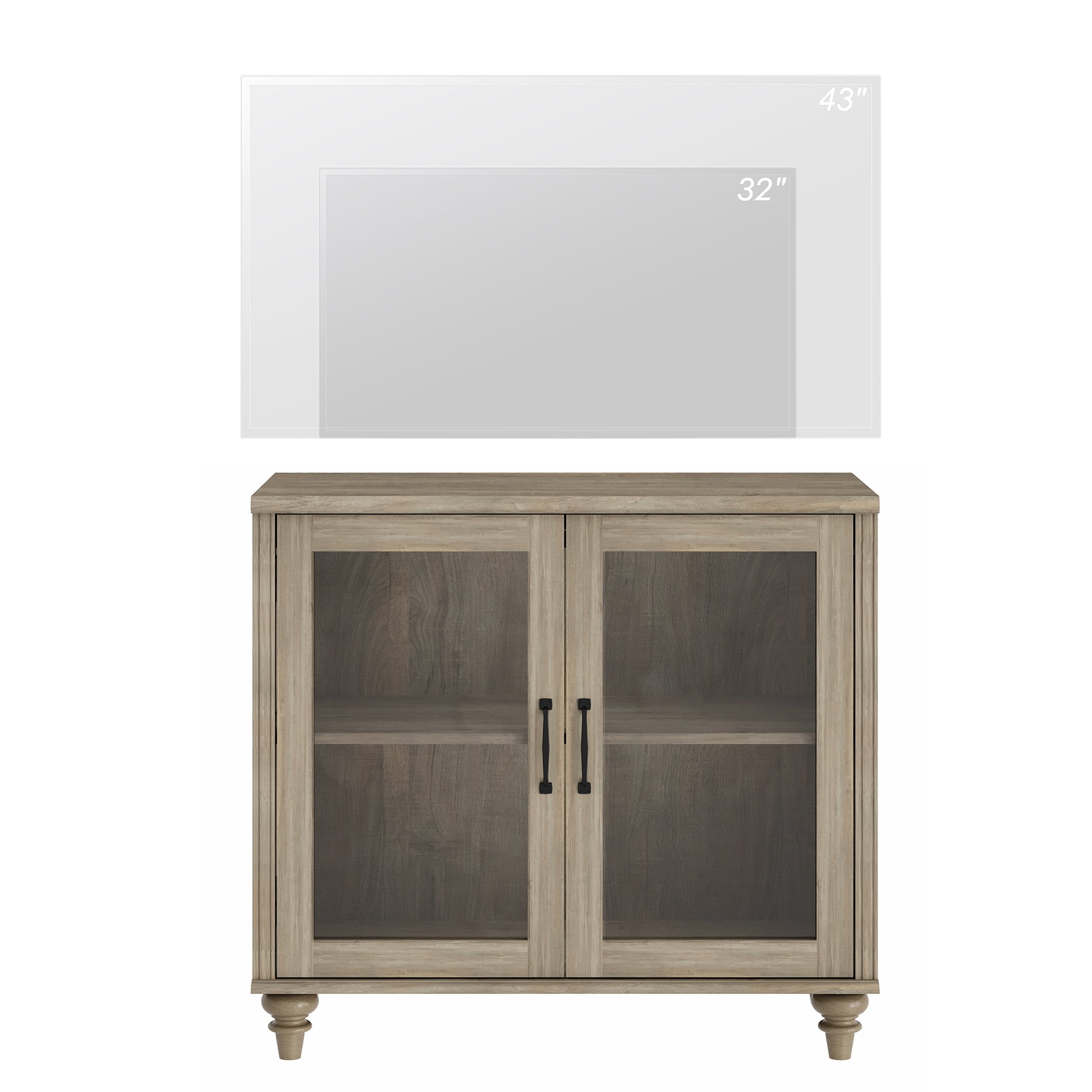Farmhouse TV Stand for 43 Inch, Wood Entertainment Center Storage Cabinet for Living Room, Dining Room, Bedroom, Wash Grey