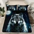 thumbnail image 2 of Feelyou Cartoon Wolf Animal Full Size Sheets for Boy, Psychedelic Galaxy Moon Bed Sheets, Rustic Animal Theme Sheet Sets, Luxury Bedroom Decor, 4 Pieces, 2 of 7
