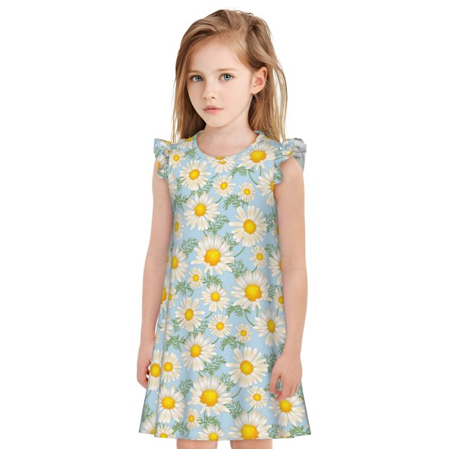 Balery Daisies Flowers Camisón de princesa para niñas, pijama de algodón con mangas abullonadas, suave y bonito.-Medium