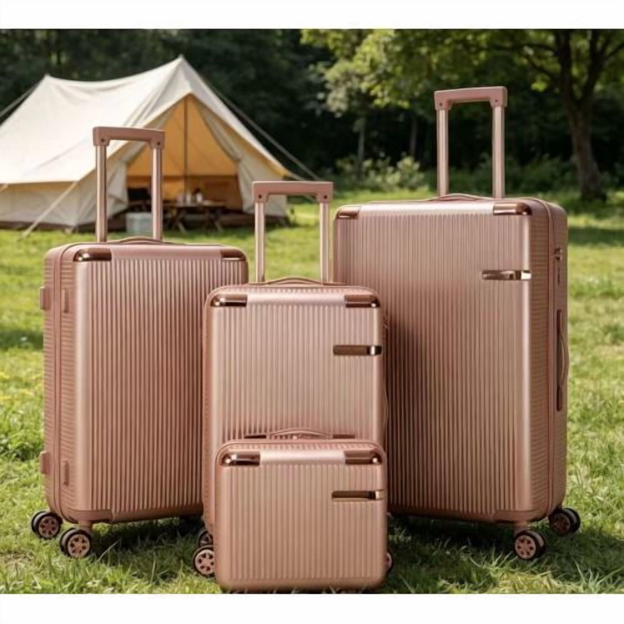 4-Piece Lightweight ABS Hard Shell Luggage Set with 360° Dual Spinner Wheels & Built-In Combination Lock, Scratch-Resistant Modern Travel Suitcase, Rose Gold
