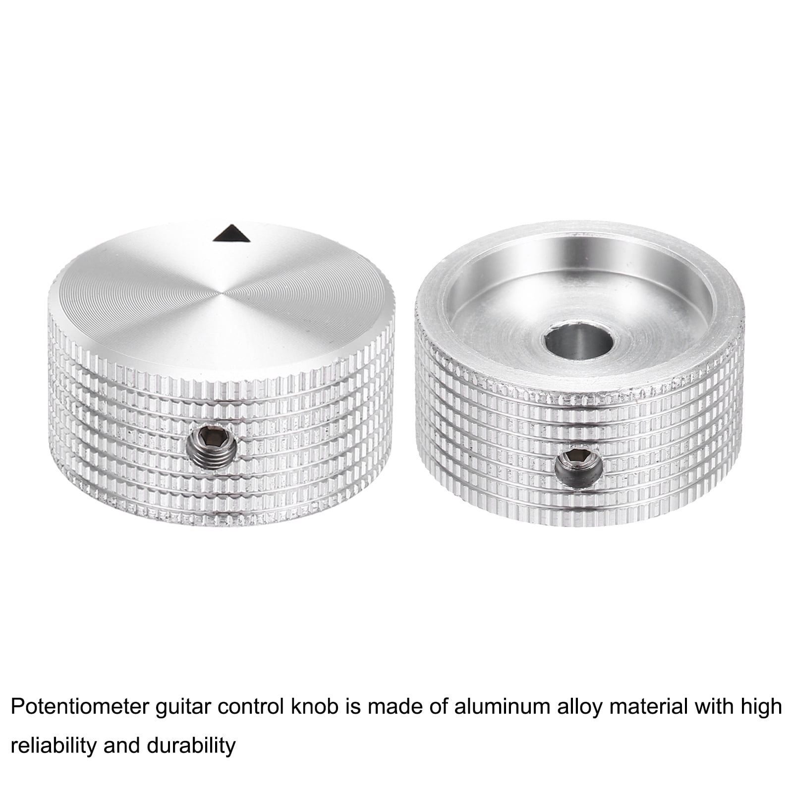 Uxcell 4 Pcs Aluminium Potentiometer Knobs, 1/4" (6mm) Universal Volume Tone Control Knobs with Arrow Indicator for Guitar, Bass, 5/8" Silver
