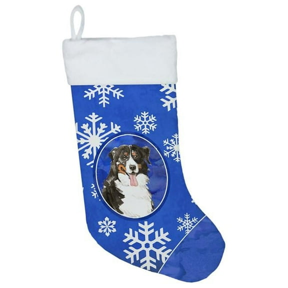 Caroline's Treasures Bernese Mountain Dog Winter Snowflakes Multi-color Christmas Stocking, with Soft Suede Fabric 18"