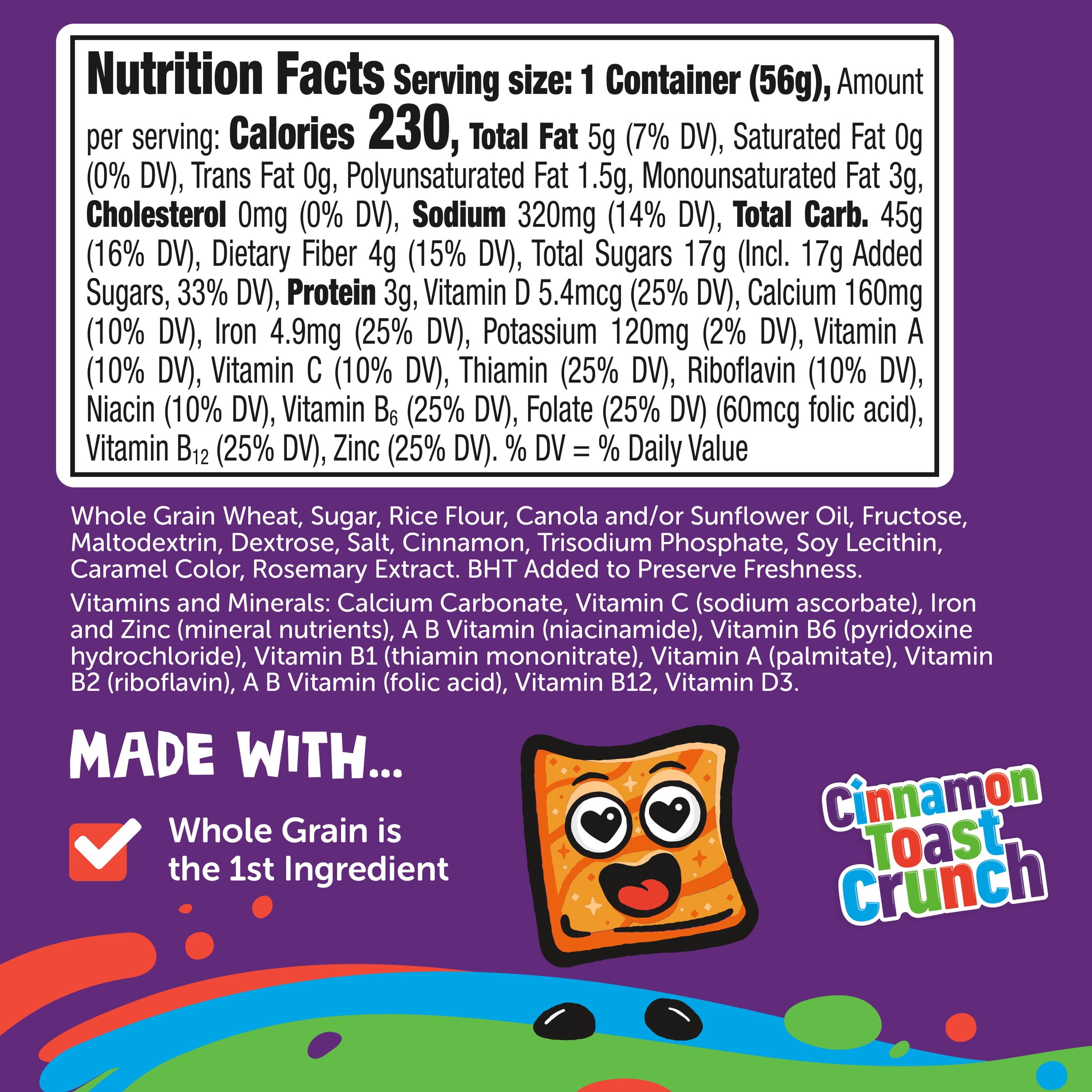 (4 pack) Cinnamon Toast Crunch Breakfast Cereal Cup, Single Serve Cereal, 2 oz