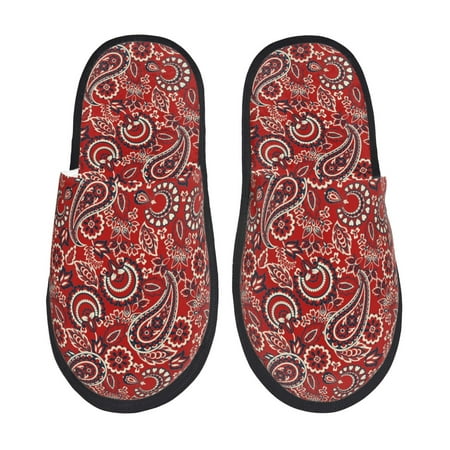 Balery Vintage Red Paisley Slient Indoor Furry Fleece Comfort House Shoes Soft Non-Slip Home Shoes Cotton slippers House Slippers-- Large