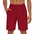thumbnail image 6 of hlysgo Dress Shorts Men with Elastic Waist Casual Solid Color Golf Shorts for Men 9 Inseam Relaxed Fit Summer Bermuda Shorts with Pockets Red,S, 6 of 8