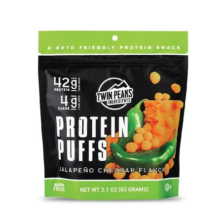 Pack of 12, Twin Peaks Ingredients Protein Puffs – Jalapeño Cheddar, 2.1 oz