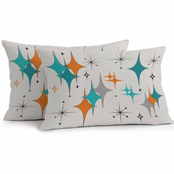 Mid Century Outdoor Pillow Covers Pack of 2 Boho Modern Geometric Teal Orange Star Waterproof Throw Pillow Covers Decorative Cushion Cases for Patio Garden Tent Balcony Couch 20x12 inch