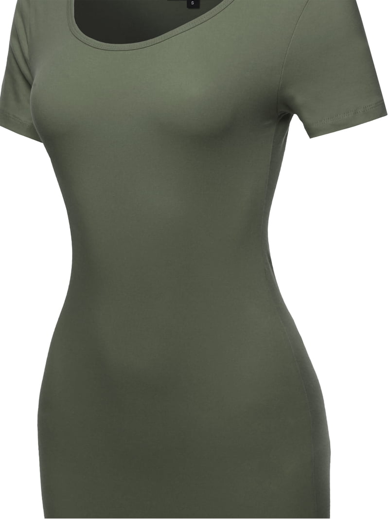 A2Y Women's Solid Fitted Classic Short Sleeve Premium Cotton Midi Dress  Dark Olive M - Walmart.com