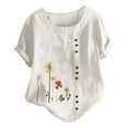 thumbnail image 2 of DPTALR Women Casual Plus Size O-Neck Printed Loose Button Tunic Shirt Blouse Tops, 2 of 3