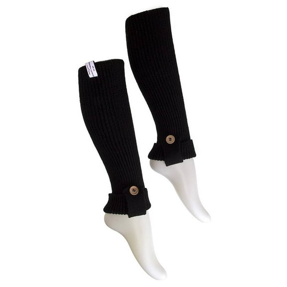 One Button Layered Trimmed Ribber Leg Warmers- Black ( 2 PACK )