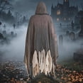 thumbnail image 6 of Robe Distressed Fringe, Halloween Costume, Ghost Cloak, Tattered Grim Reaper, Tattered Grim Reaper Cloak Hooded Gauze Robe Distressed Fringe Halloween Costume for Spooky Season, 6 of 6