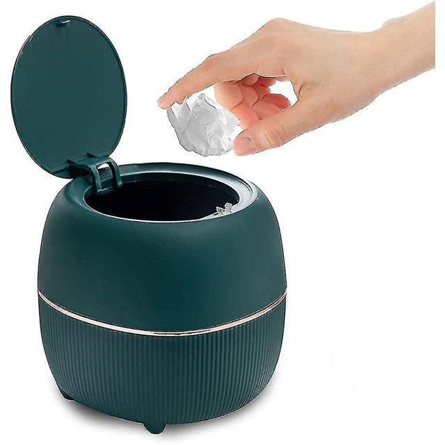 Mini cubo de basura de escritorio, cubo de basura redondo tipo prensa con tapa, basura pequeña de plástico verde Rojo Verde Cocina, Decoración y Otros