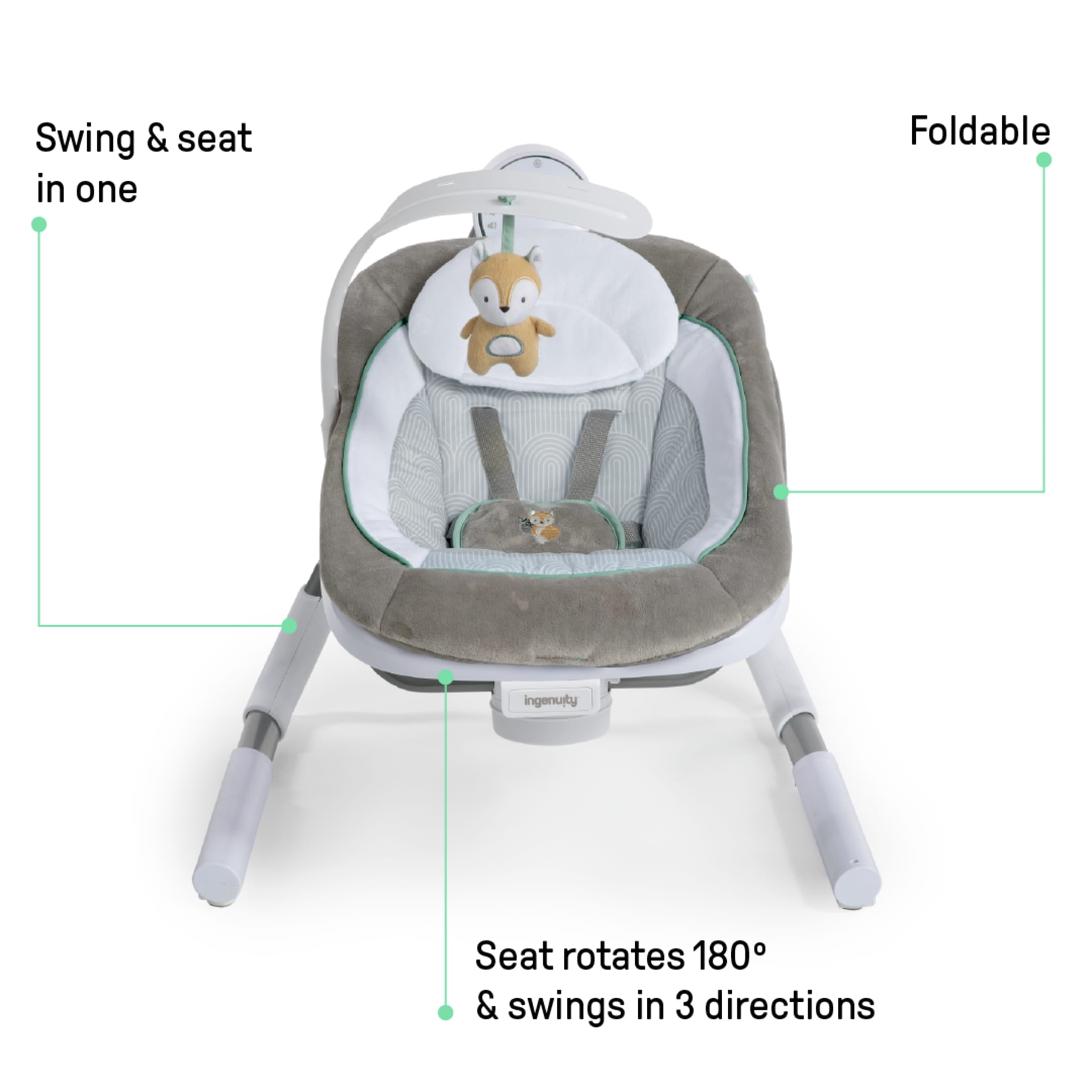 Ingenuity Anyway Sway 5-Speed Multi-Direction Portable Baby Swing with Vibrations - Ray (Unisex)