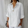 thumbnail image 5 of Cotton Linen Lapel Collared Shirts for Women Button Down Rolled 3/4 Sleeve Blouse Elegant Loose Casual Tops Spring Summer Outfits, 5 of 5