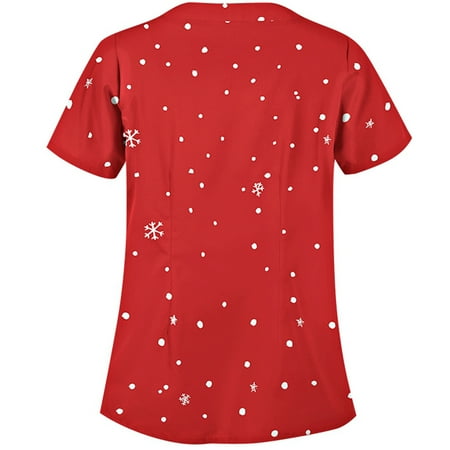 

Women Scrubs Top Nurses Clothing Working Uniform Top Care Workwear Short Sleeve V-Neck Tops Christmas Thanksgiving Blouse