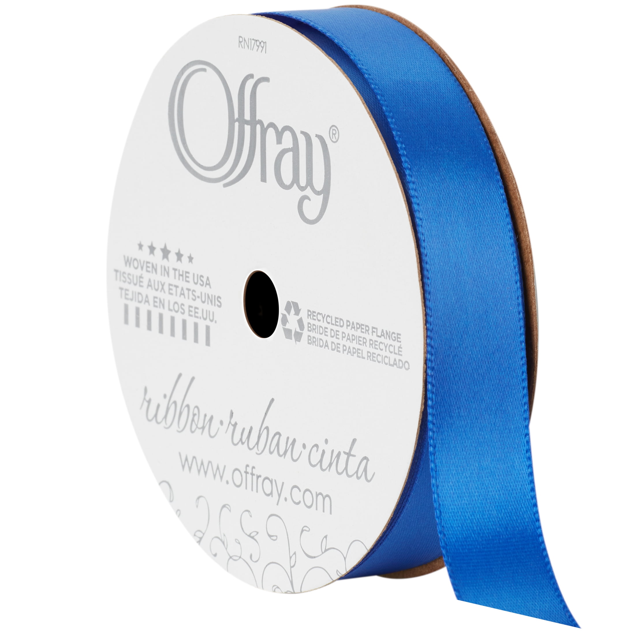 Offray Ribbon, Royal Blue 5/8 inch Single Face Satin Polyester Ribbon, 18 feet
