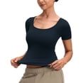 thumbnail image 3 of CRZ YOGA Softembrace Tops for Women Casual Soft Going Out Short Sleeve Shirts Sexy U Neck Tight Fitted Tees, 3 of 6
