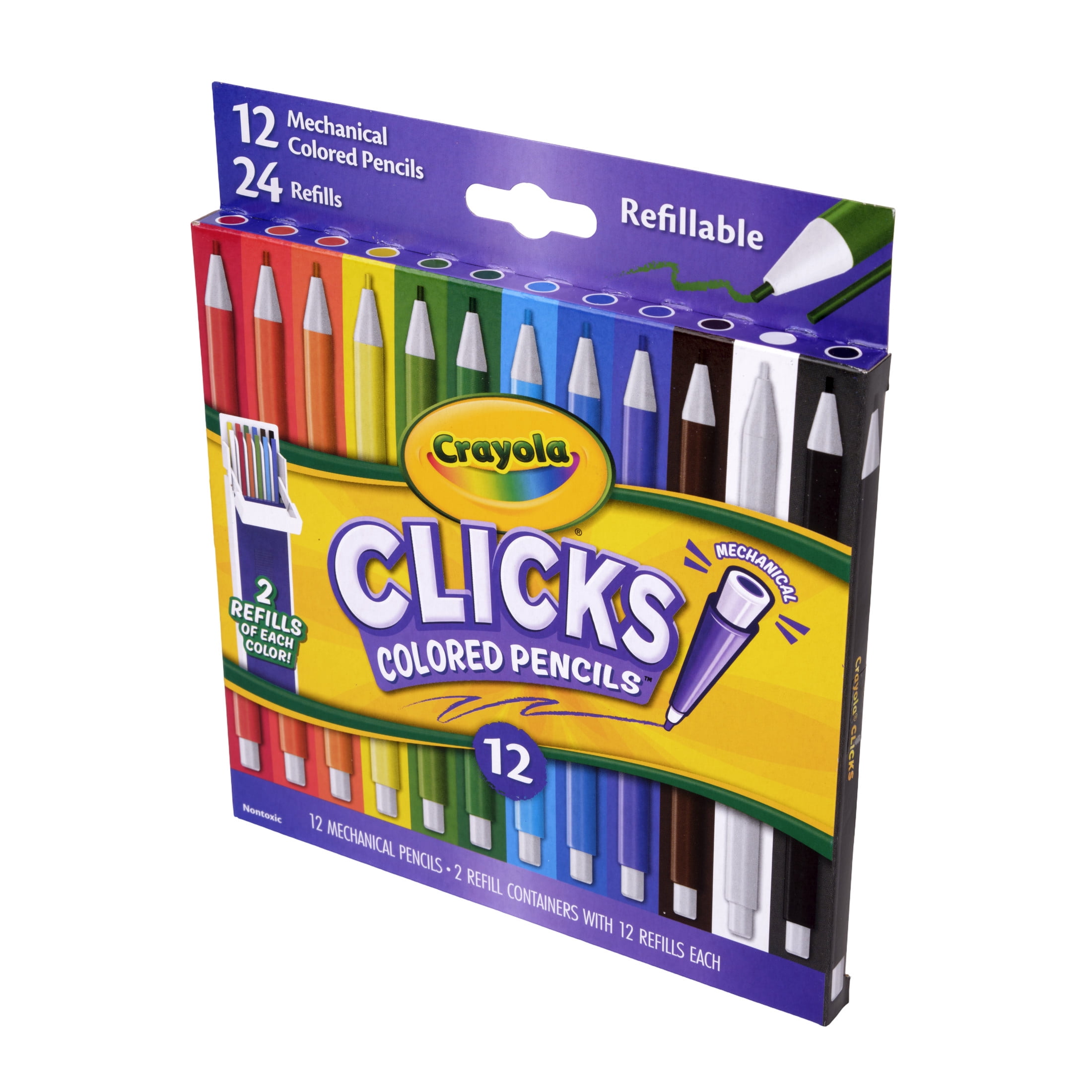 Crayola Clicks 2.0mm Mechanical Colored Pencil Set, 12ct with Replacement Cores, Back to School Supplies, Coloring Pencils, Gift for Teachers and Kids, Ages 6+