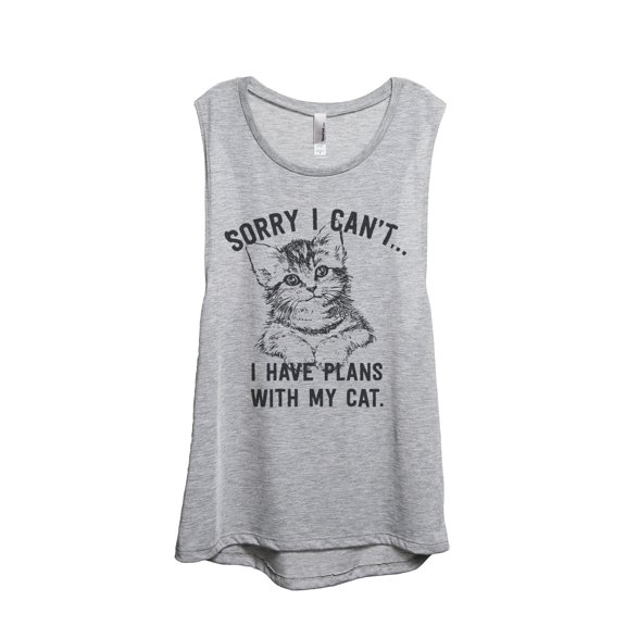 Thread Tank Sorry Plans With My Cat Women's Sleeveless Muscle Tank Top Sport Grey Small