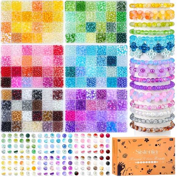 Kit de fabricación de pulseras con cuentas de vidrio Sistenia 7200 unidades, 6 mm, 144 colores