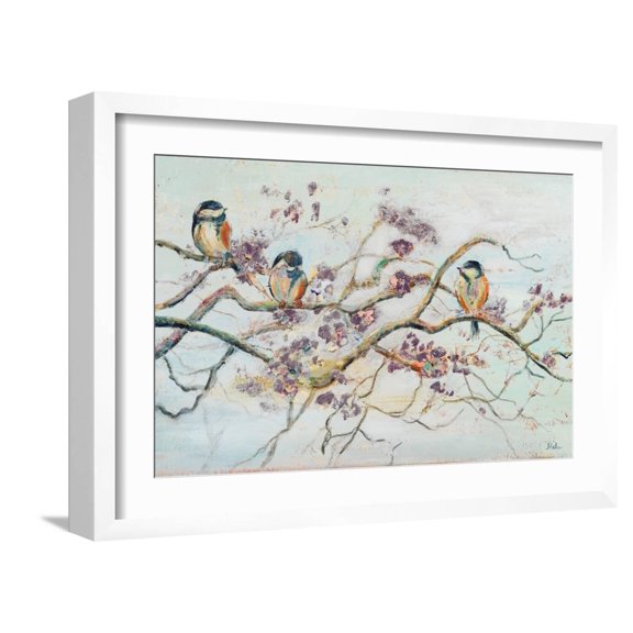 Art.com Birds On Cherry Blossom Branch Art Print by Patricia Pinto, White Frame Wall Art, 23" x 17"