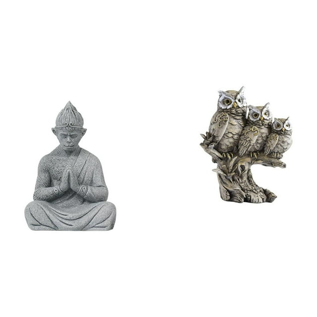 Estatua de mono,Estatua de Buda Mono para Interiores y Exteriores Budista,Figuras en miniatura meditando para decorar el jardín de casa.,Figuras de búho,Figuras de búho,animales