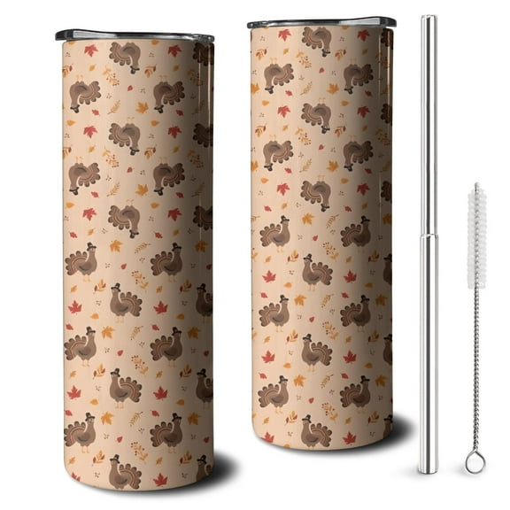 20oz Happy Thanksgiving Day Skinny Tumblers Stainless Steel Tumbler with Lid and Straw,Vacuum Insulated Double Wall Travel Tumbler Cups with Cleaning Brush for Coffee,Tea