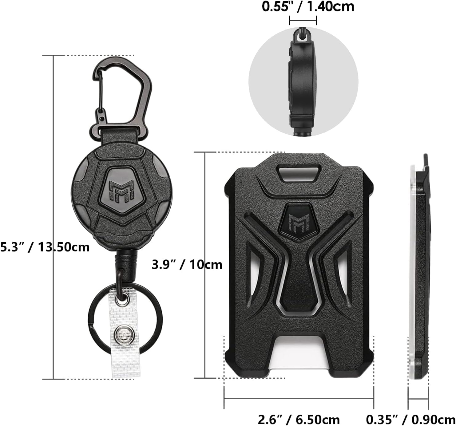 Retractable Badge Holder, Heavy Duty Carabiner Keychain, Tactical ID Card Holder with 31.5" Retractable Badge Reel, Black