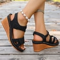 thumbnail image 6 of XUNKUSGA Wedge Sandals for Women Fashion Comfortable Open Toe Ankle Strap Sandals Women Classic Slip-On Arch Support Women Walking Shoes,Black, 6 of 10