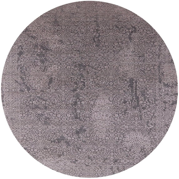 Ahgly Company Machine Washable Indoor Round Industrial Modern Silver Pink Area Rugs, 6' Round