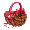 thumbnail image 2 of Cesta de flores para niña con asa, cesta de picnic portátil de imitación de ratán con flor rosa roja, 2 of 7