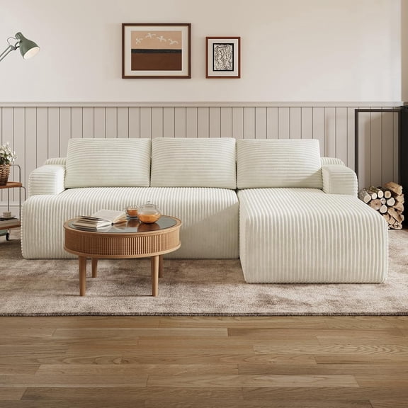 Novilla L-Shape Boneless Couches for Living Room, Corduroy Beige | 3 Seater Right Hand Facing Modular Sectional Sofas for Living Room, Cloud Couch with Smarts Coil® Support, No Assembly