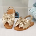 thumbnail image 2 of Girls Sandals Open Toe Bowtie Ankle Strap Flat Beach Shoes Summer Vacation Casual Slip on Flower Girl Dress Shoes Gold 5.5 Big Kid, 2 of 6
