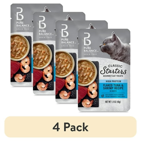 (4 pack) Pure Balance Classic Starters Flaked Tuna & Shrimp Recipe in Broth, 1.4 oz