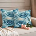 thumbnail image 2 of Tel Blue Roses Outdoor Waterproof Pillow Covers, Spring Botanical Leaves Decorative Square Throw Pillowcase Sofa Cushion Sham for Patio/Couch/Chair, 26"x26" 2 Pack, 2 of 8