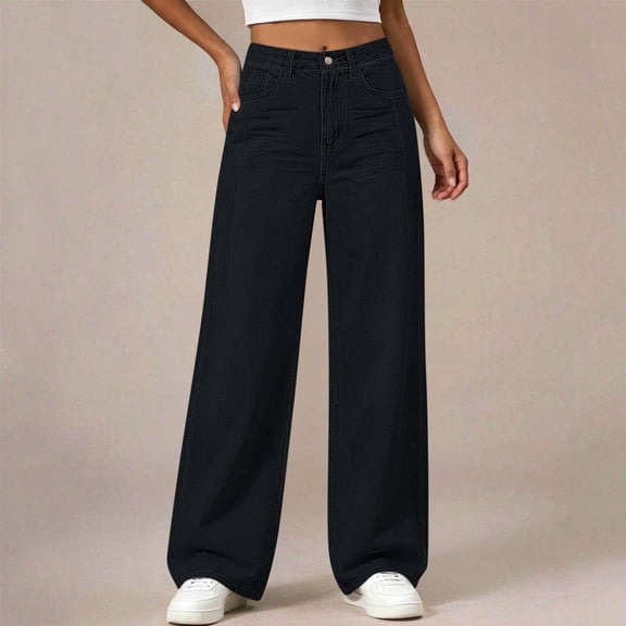 fnnxnal Girls High Waisted Wide Leg Baggy Jeans - Black Denim Pants for Kids 5-14,Size 13-14 T