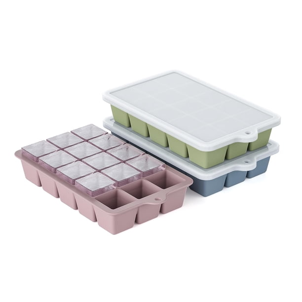 Bandeja de silicona para cubitos de hielo HANCELANT, paquete de 3 con tapa, sin BPA