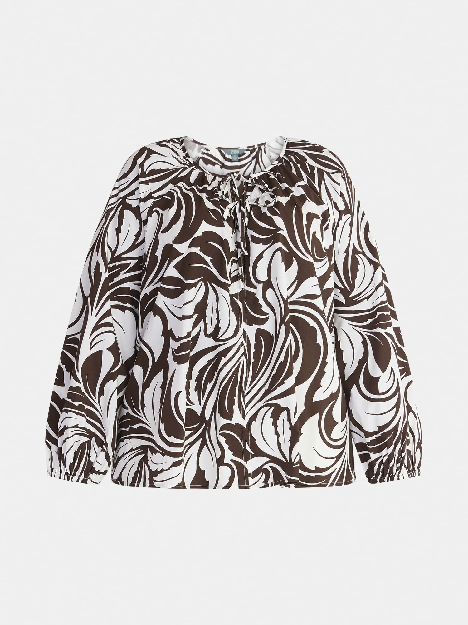 Terra & Sky Women's Plus Size Tie Front Blouse with Long Sleeves, Sizes 0X-4X