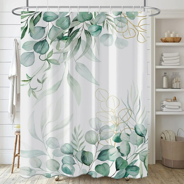 Flmtop Rideau de Douche Feuille Verte Feuille de Bananier Palmier Botanique Doublure de Rideau de Douche Rideaux de Douche Lavables à la Machine Installation Facile Rideaux de Douche de Bain avec Crochets pour Maison Salle de Bain Appartements Dortoirs