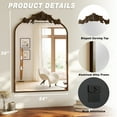 thumbnail image 6 of BEAUTYPEAK 38"x 24" Wall Decor Mirror Arched Metal Vintage Bathroom Mirror,Bronze, 6 of 8