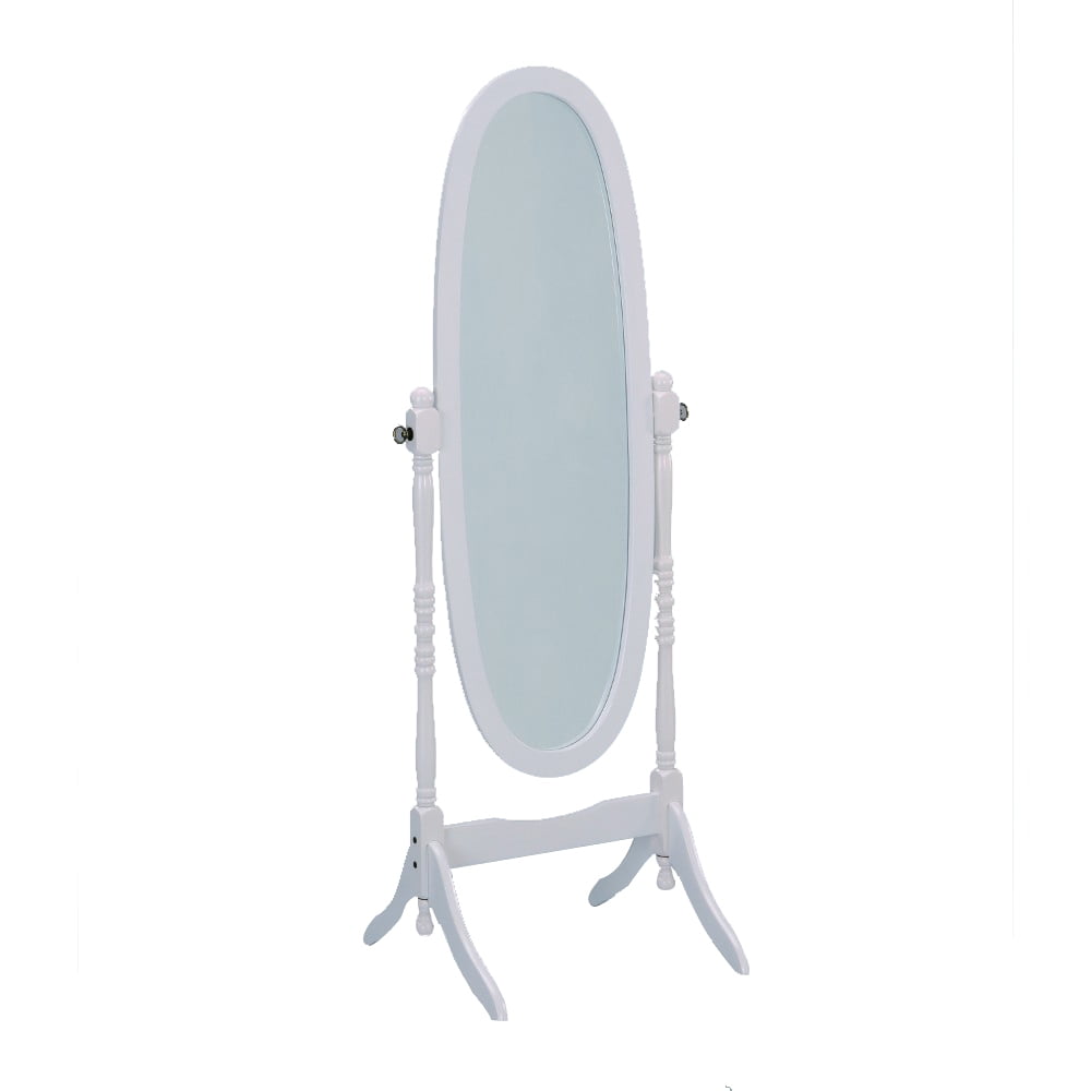Wooden Oval Floor Mirror, White Finish